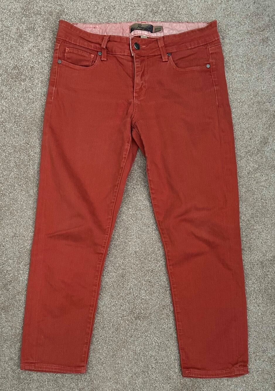 PAIGE Denim Roxbury Crop Ankle Jeans, Burnt Orange, Made in USA, Size 29